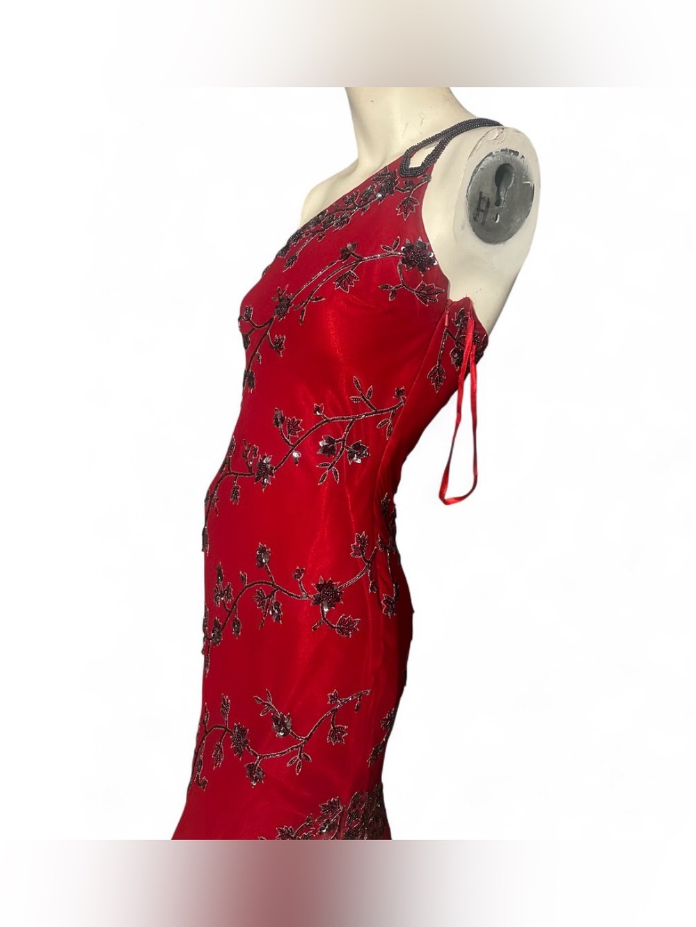 Vintage Scala Red maxi dress with black floral embroidery, 100% silk size XS - Picture 4 of 9